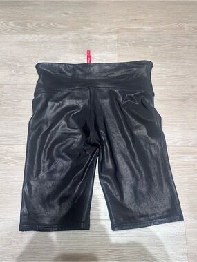 SPANX Black Faux Leather High-Waist Bike Shorts